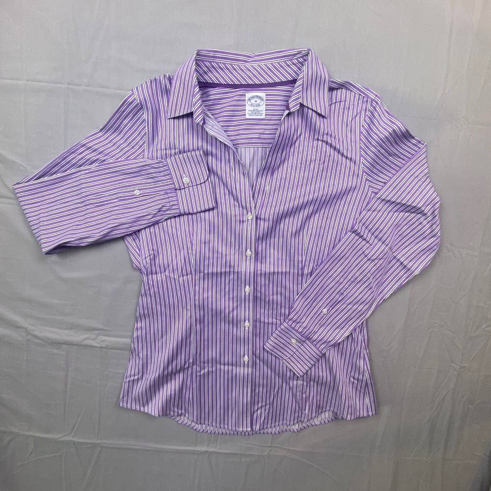 Brooks Brothers Womens Purple Striped Non-Iron Fitted Stretch Shirt Size 10 - Picture 3 of 16